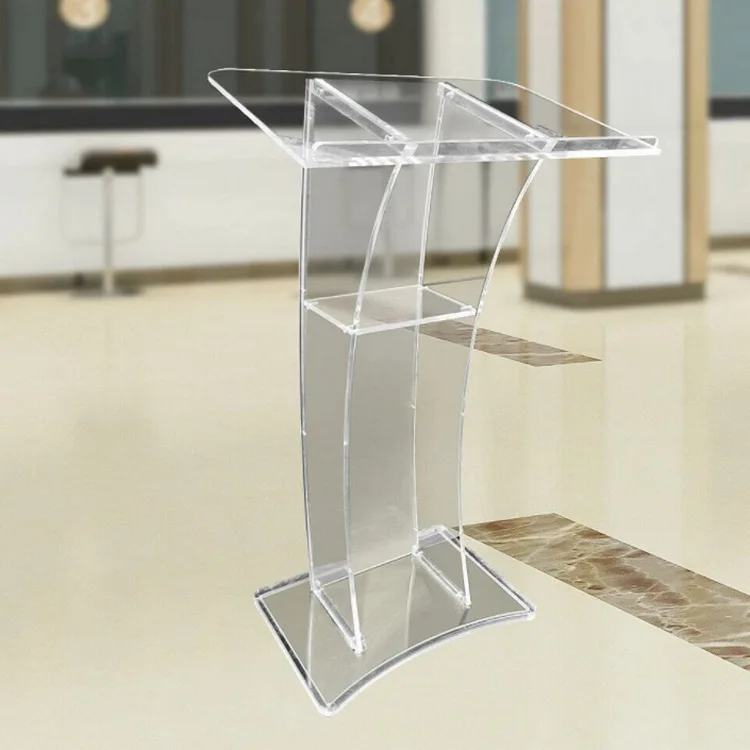 Acrylic Podium Stand, Floor Standing Clear Pulpits, Acrylic Desktop Pulpits with Storage Shelf for Church, Office and School