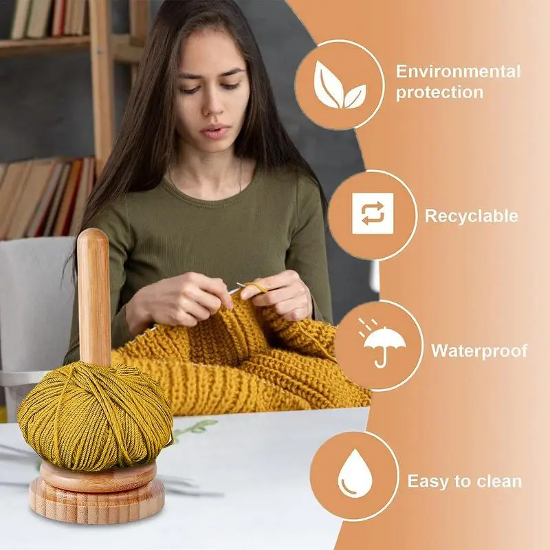 Wood Yarn Ball Holder Manual Yarn Dispenser Holder Winder Knitting Vertical Rotating Weaving Rack Winding Roll Holder Dispenser