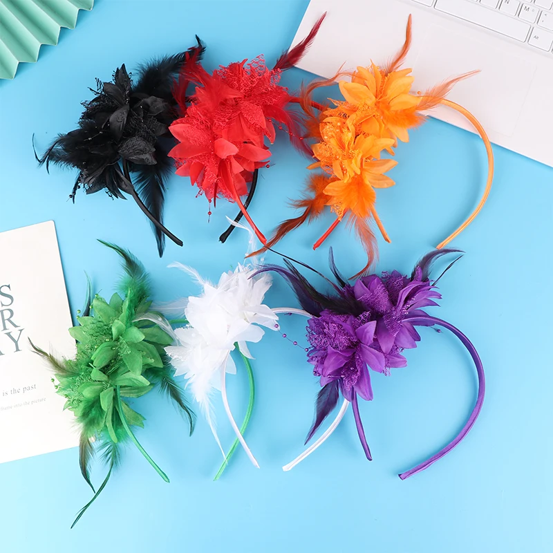 Frauen Fascinator Hut Stirnband Blume Feder Mesh Garn Cocktail Party Hochzeit Haarschmuck Kopf dekoration