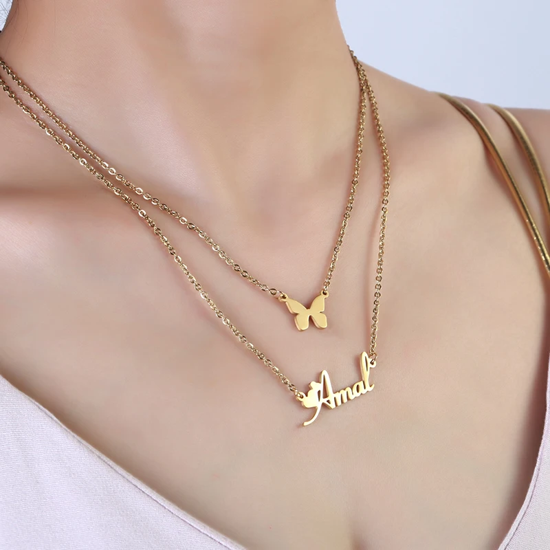 Butterfly & Letter Layered Necklace For Women – Adjustable Choker With Personalized Pendant, Cute Insect Jewelry Gift - View #9