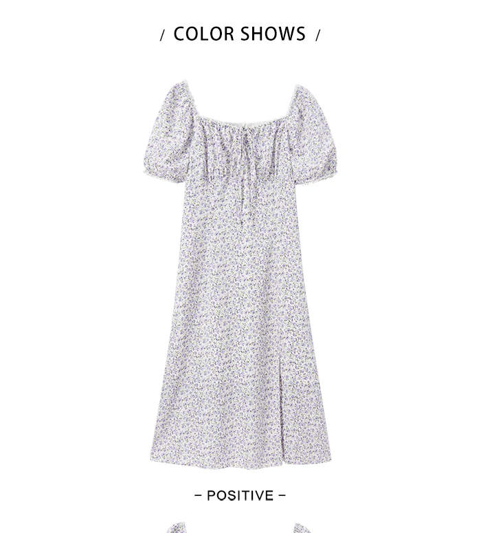 Vestido de gasa con abertura para mujer, romántico, nuevo, de verano, con cuello cuadrado Mori, vestido de té fragmentado.