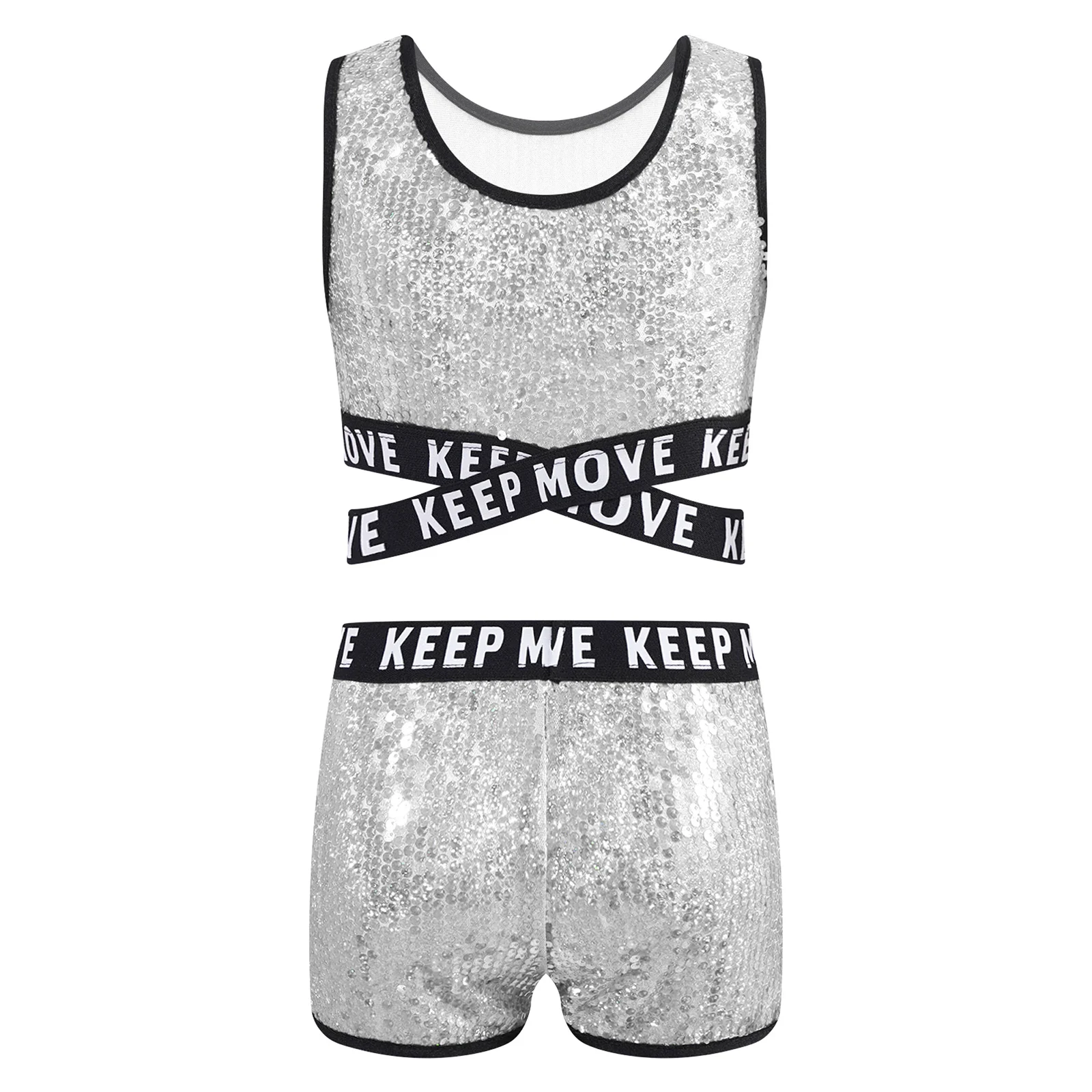 Kids Girls Cheerleading Uniform Sequins Cheer Jazz Dance Clothes Set Children Hip-hop Costume Dancewear Cheerleader Outfits
