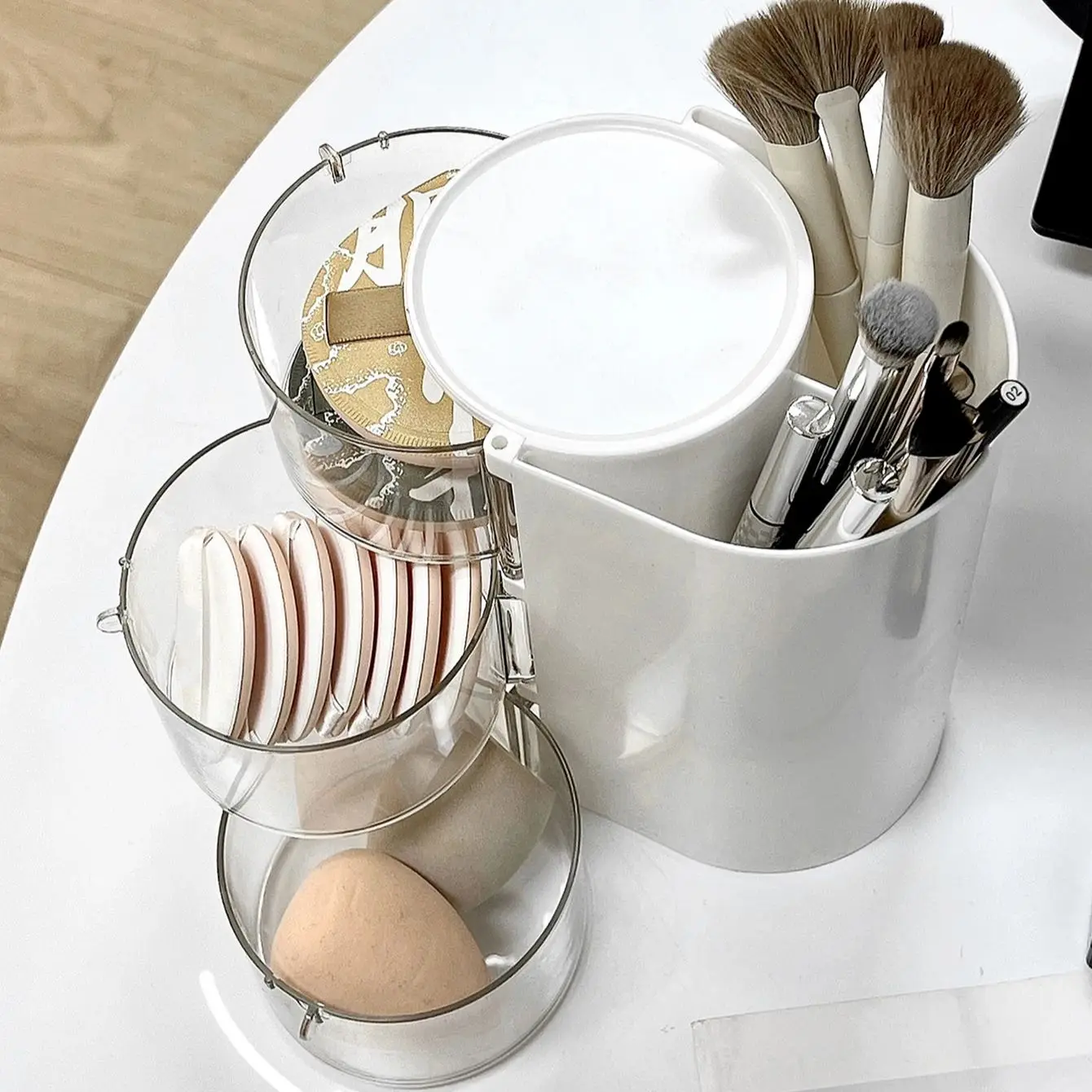 Desktop Rotating Makeup Brush Storage Cylinder, Powder Puff, Eyebrow Pencil, Beauty Egg, Dustproof Cosmetics Storage Box 5