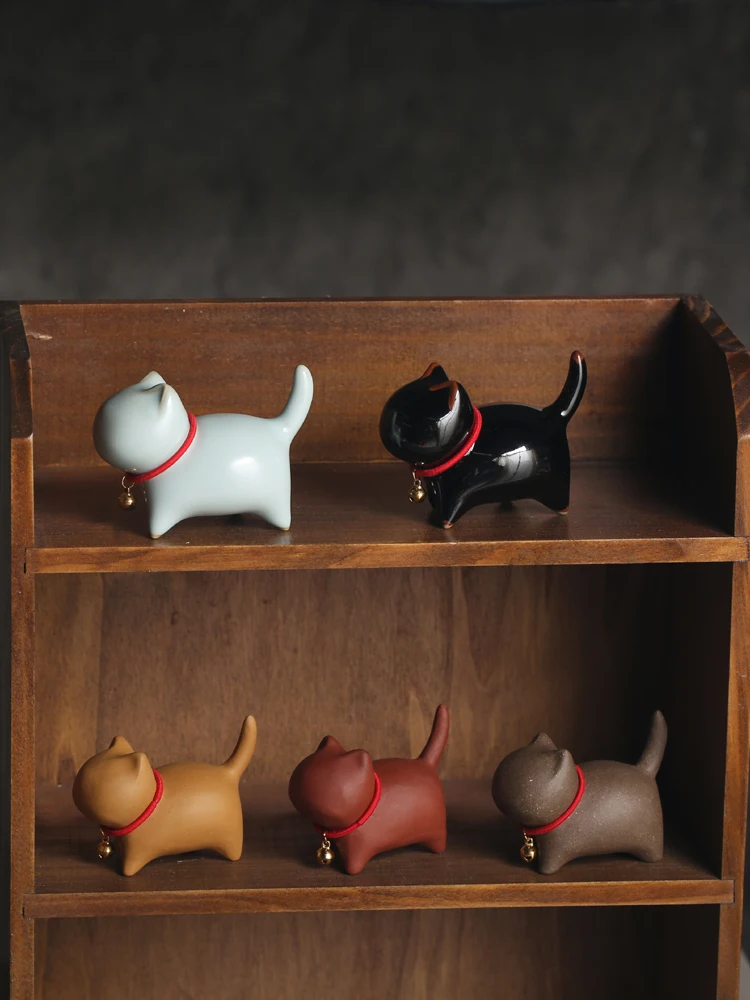 귀여운 세라믹 고양이 차 화분 장식 사랑스러운 고양이 피규어 데스크탑 장식품 문구 홀더 사무용품