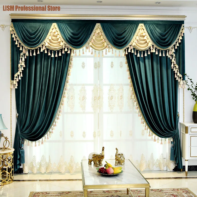 Palace Luxury Elegant Curtains for Living Room Dining Bedroom European Style Matte Velvet Cloth High Shading Hotel Curtains