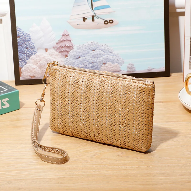 

Weaving Bag Solid Straw Woven Long Wallet Women Straw Clutch Purse Beach Handbag Envelope Wallet Coin Purse Mobile Phone Bag Hot