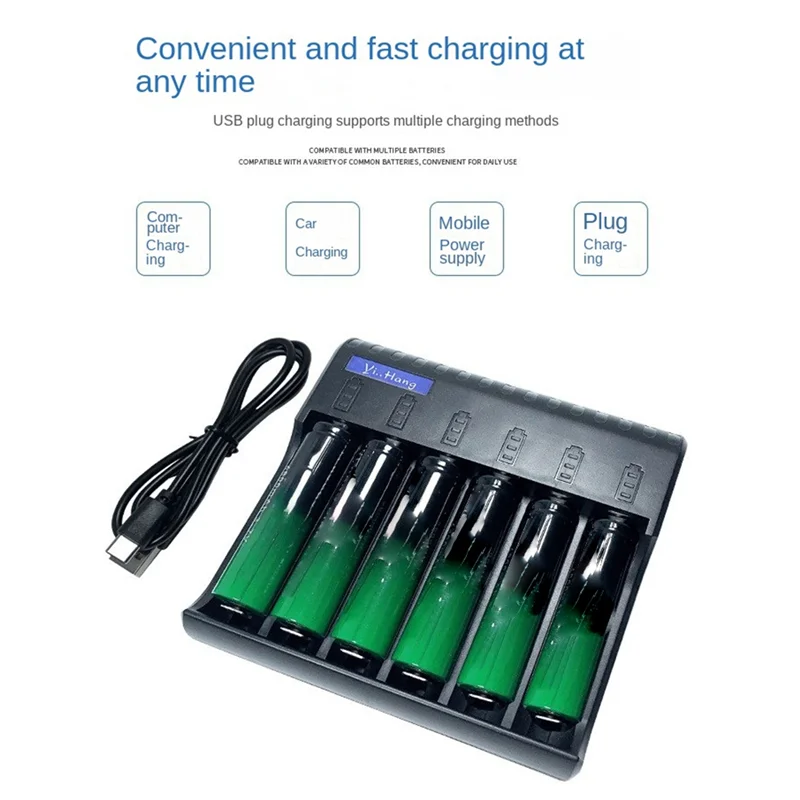 A10I 6 슬롯 전기 배터리 충전기 스마트 LED 표시기 USB 충전기 홈 AA/AAA NiMH/NiCd 충전식 배터리 충전기