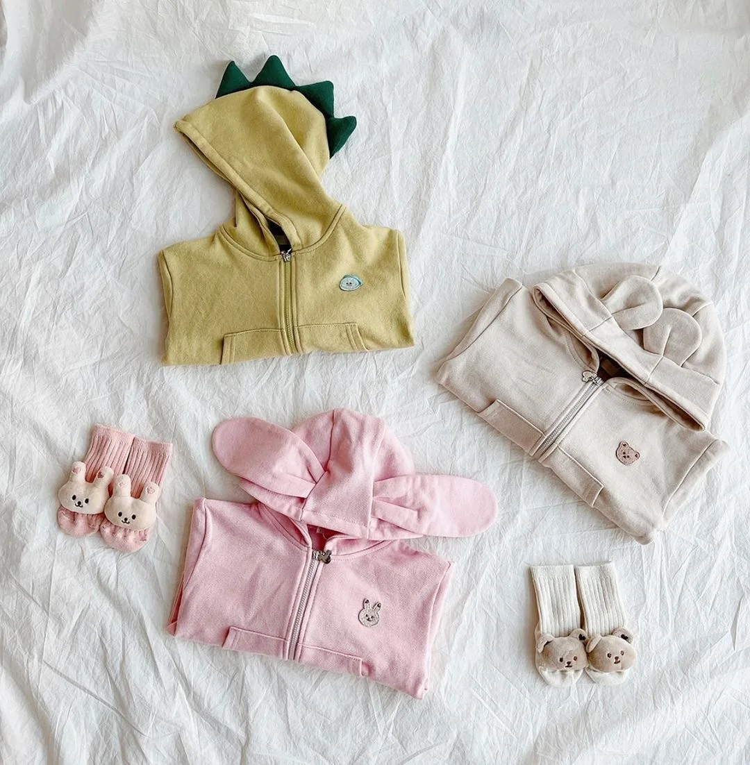 Autumn New Baby Cute Bear Ear Hooded Coat Infant Long Sleeve Casual Coat Children Cotton Jacket For Boys Girls Zipper Tops
