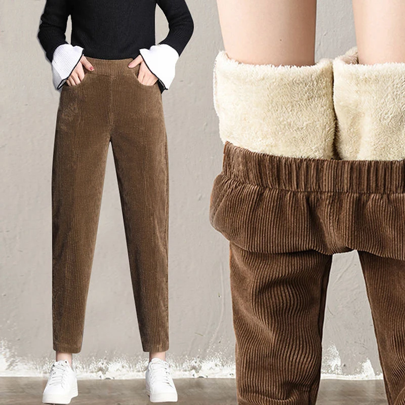 

Plush Thick Casual Pants Women's Corduroy Warm Pants Autumn Winter Leggings High Waist Harem Pants Trousers Women �����ܧڧا֧ߧ�ܧڧ�