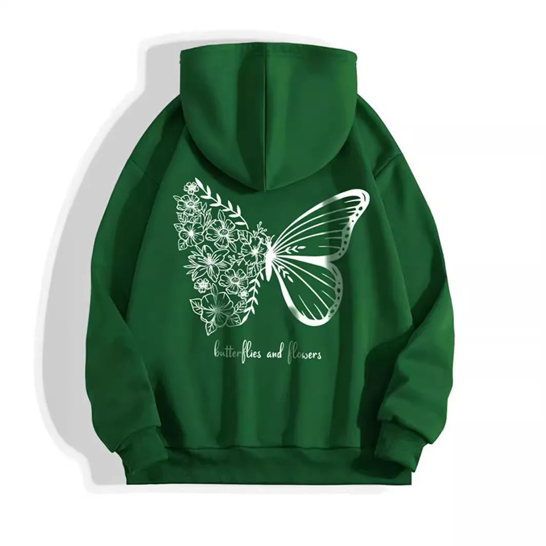 INAWLY Sweat-shirt à Capuche Doublé Thermique Avec Cordon De Serrage, Motifs Papillons Et Slogan, Avec Nches Longues, Papillons Et Fleurs | SHEIN