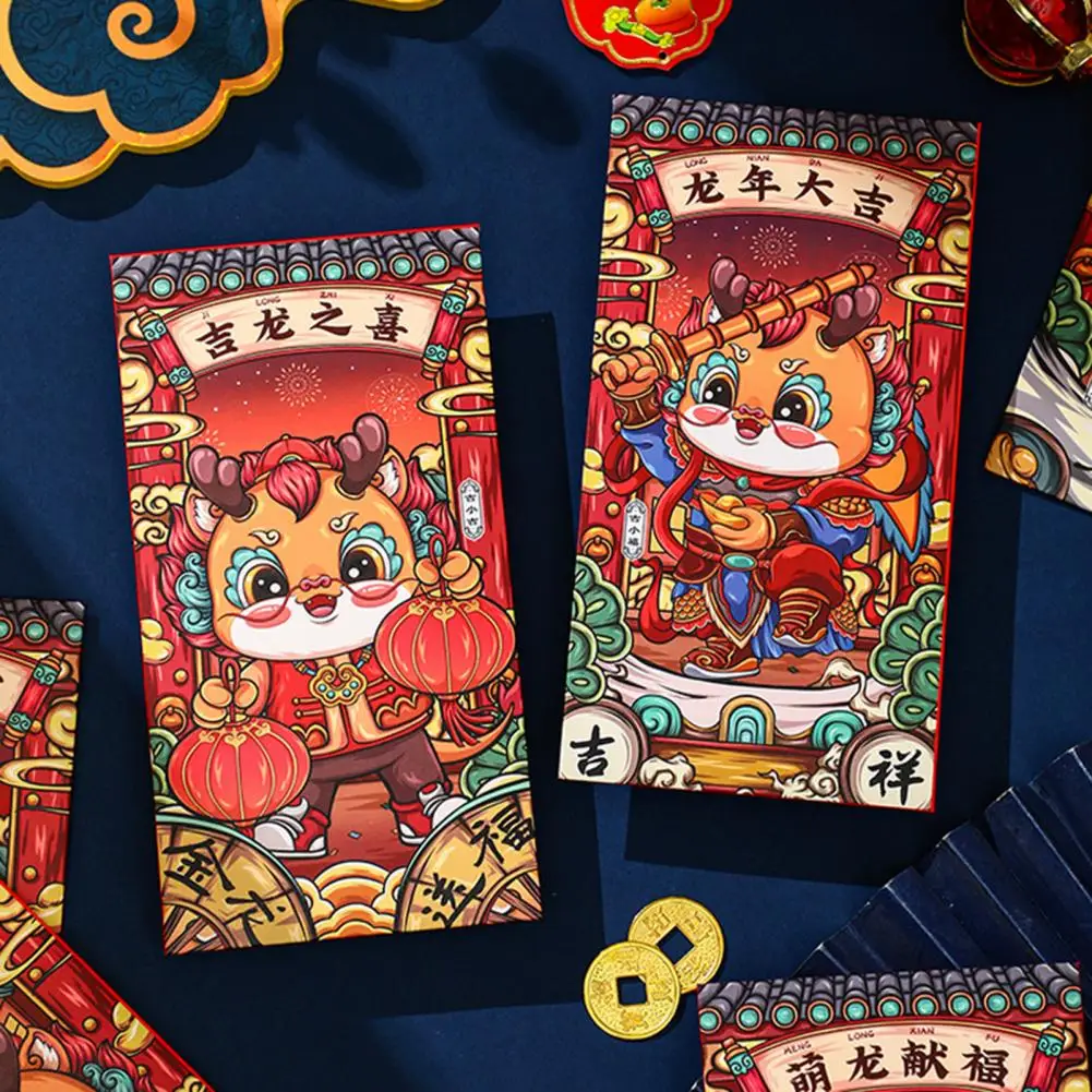 

Lucky Envelopes Vibrant Year of Dragon Packet Set 6pcs Thickened Cartoon Pattern Envelopes New Year Bag Traditional Envelopes