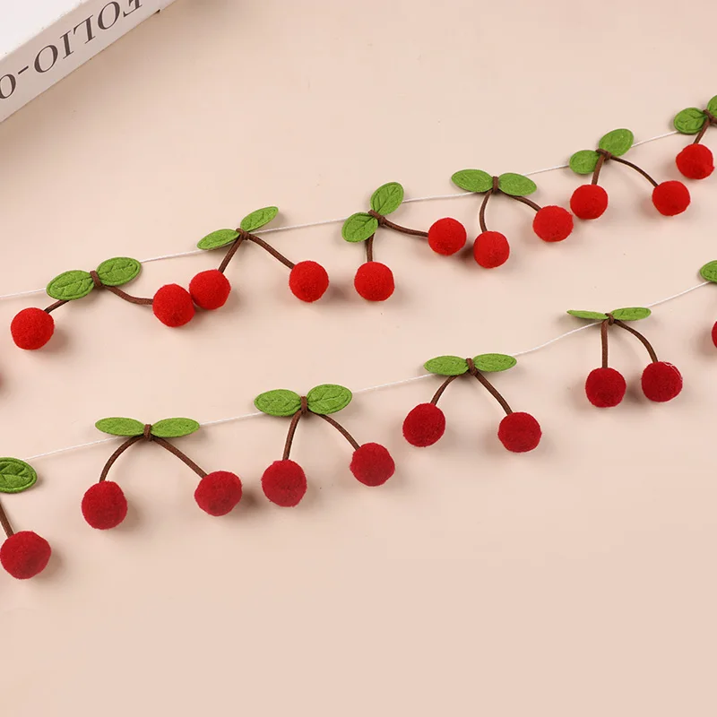 Felt Balls Cherry Garland Kids Girl 1st Birthday Party Banner DIY Fruit Wall Hanging Decoration Christmas Baby Shower Home Decor