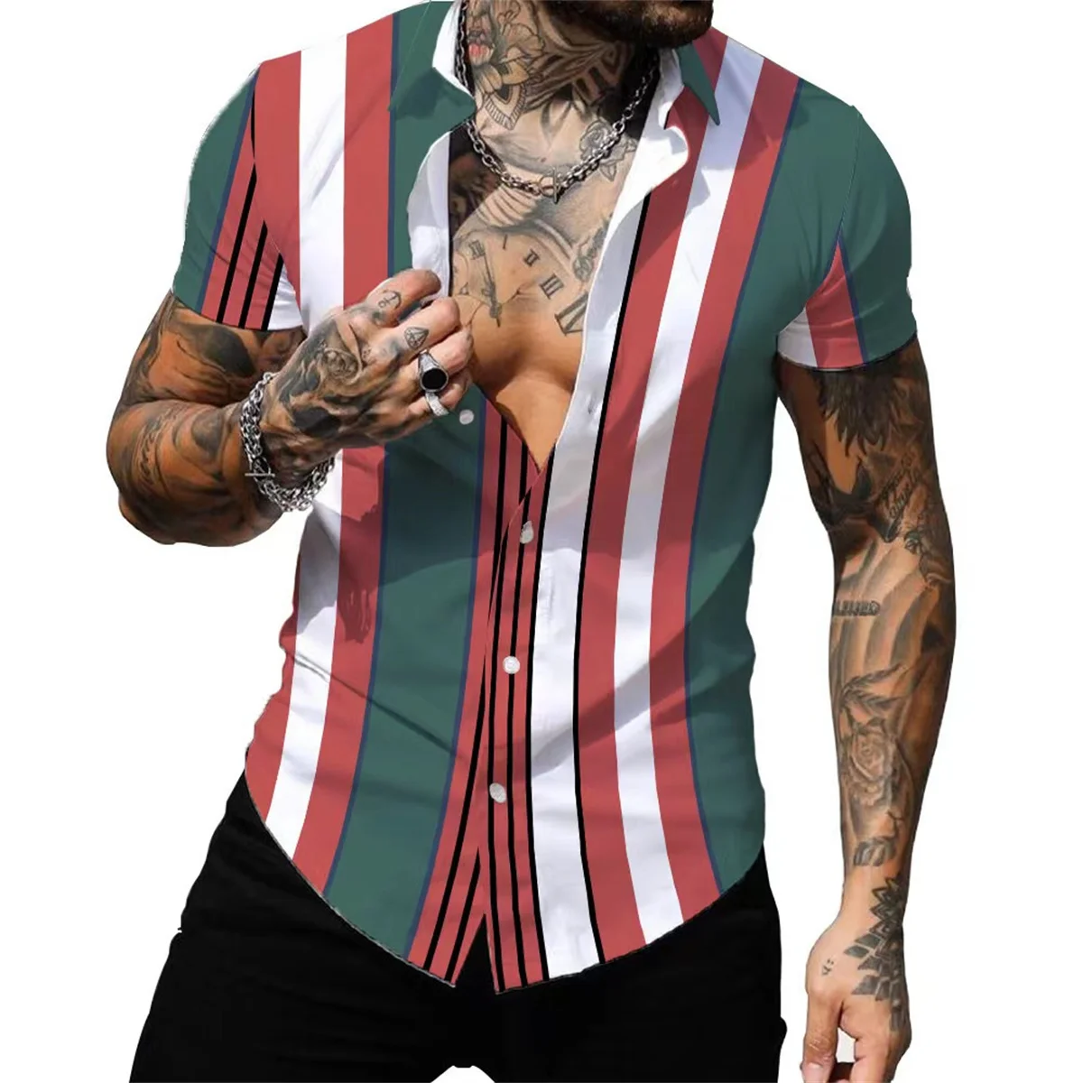Striped Colorful Shirt Fashion Casual Outdoor Designer Street Party Men's High Quality Button T-shirt Short Sleeve Shirt 2023 3