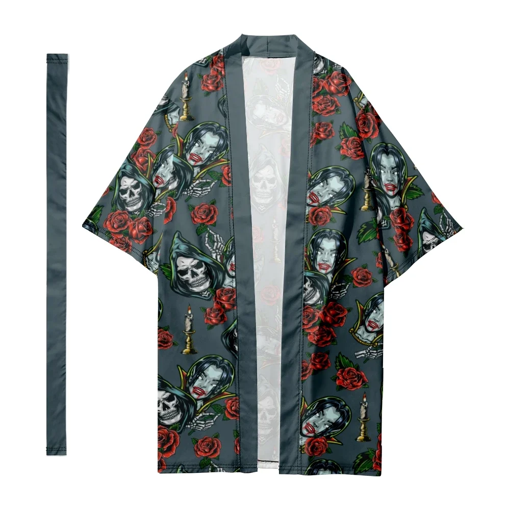 

Женское и мужское традиционное японское длинное кимоно с рисунком черепа и вампира кардиган Ретро, банные халаты, кимоно, рубашка куртка юката