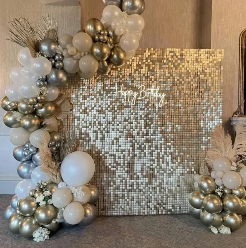 Party Backdrop Curtain Party Decoration Wall Backdrop Panels Party Supplies 16pcs Golden Sequin Backdrop Panels for Wedding Party Baby Shower Background Wall Decor 30x30cm