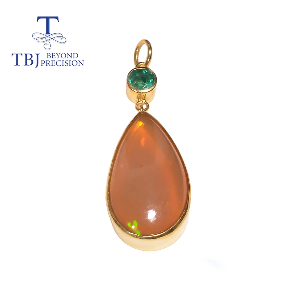 

12ct Big size Ethiopia Opal Pendant necklace 0.5ct round emerald precious natural gemstone fine jewelry for women tbj