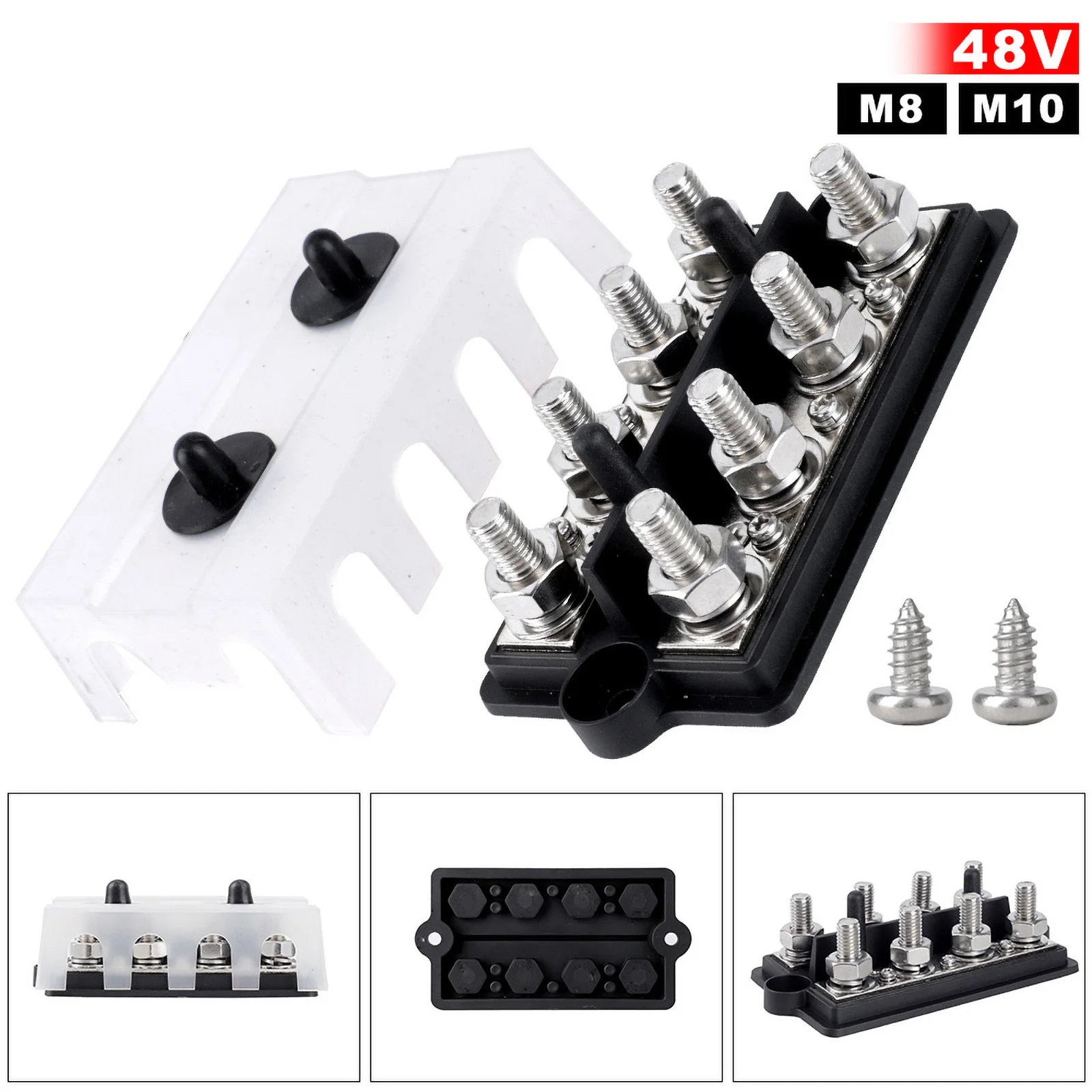 M8 M10 Heavy Duty Busbar Battery Terminal Studs Box 12V-48V 250A Bus Bar Positivo Negativo Power Distribution Block Box