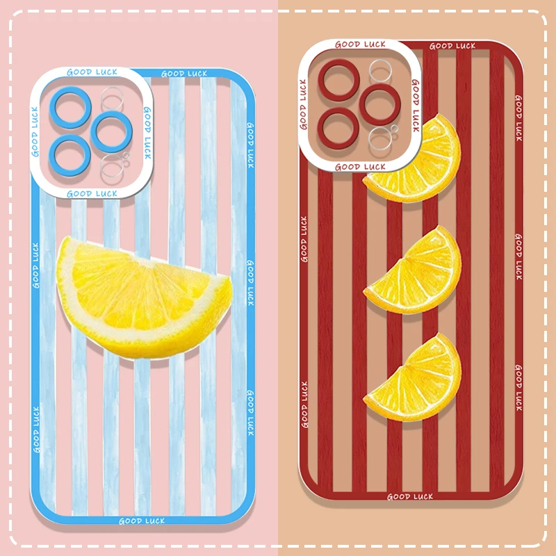 Stylish Blue Striped Lemon Print Clear Phone Case - Soft and Durable Cover