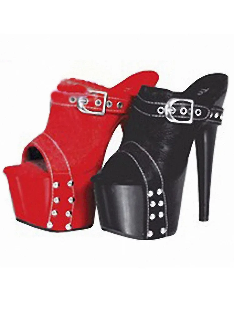 17CM Women's High Heeled Shoes Thick Platform Gothic Shallow Slippers Rivet Big Size Nightclub 7 Inches White Party Buckle Strap