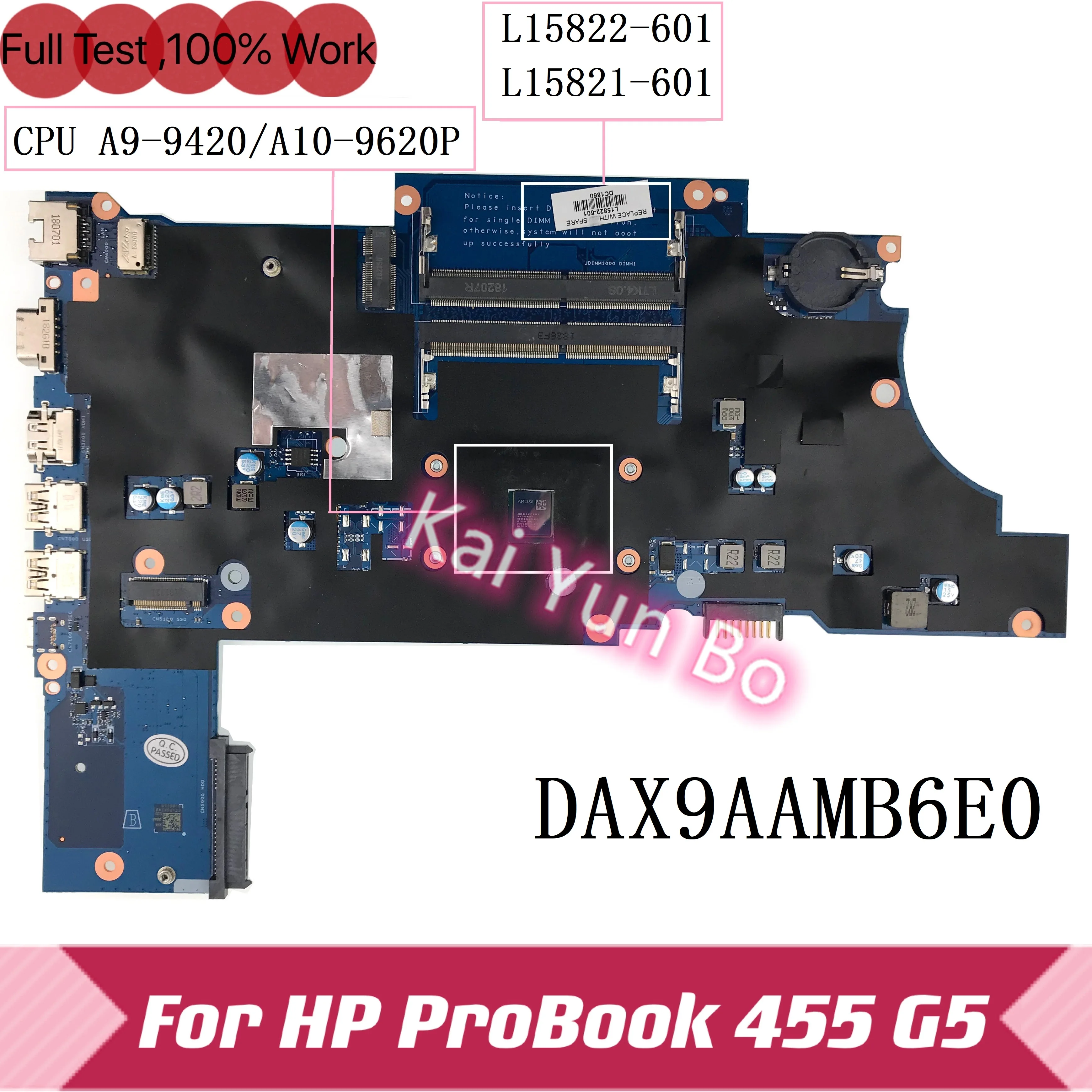 

For HP ProBook 455 G5 Laptop Motherboard L15822-001 L15822-501 L15821-601 L15821-001 DAX9AAMB6E0 L15822-601 W A9-9420 A10-9620P