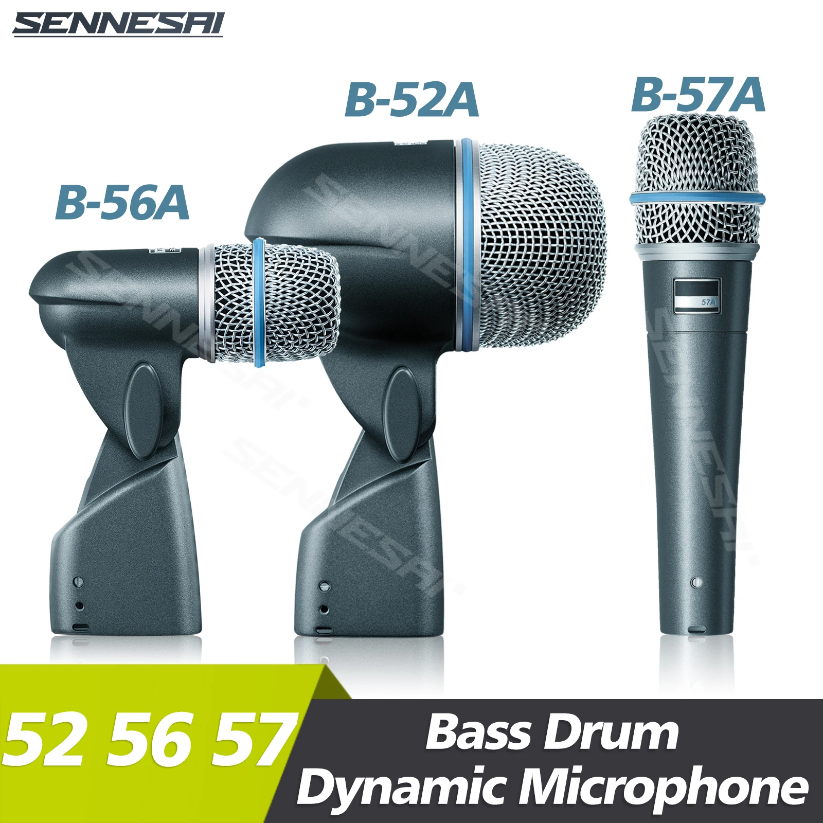 High Quality！BETA52A Drum Microphone Instrument Kick Drum Bass Mic（Metal）56A 57A Dynamic Drum Snare Kick Mic，Kick-out Big Bass