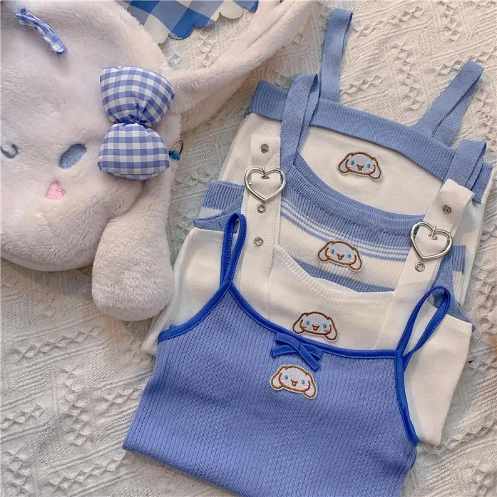 

Мультяшный Sanrioed Cinnamoroll жилет футболка Kawaii Аниме Фигурка короткий топ внутри личность милая девушка Студенческая трендовая Мода