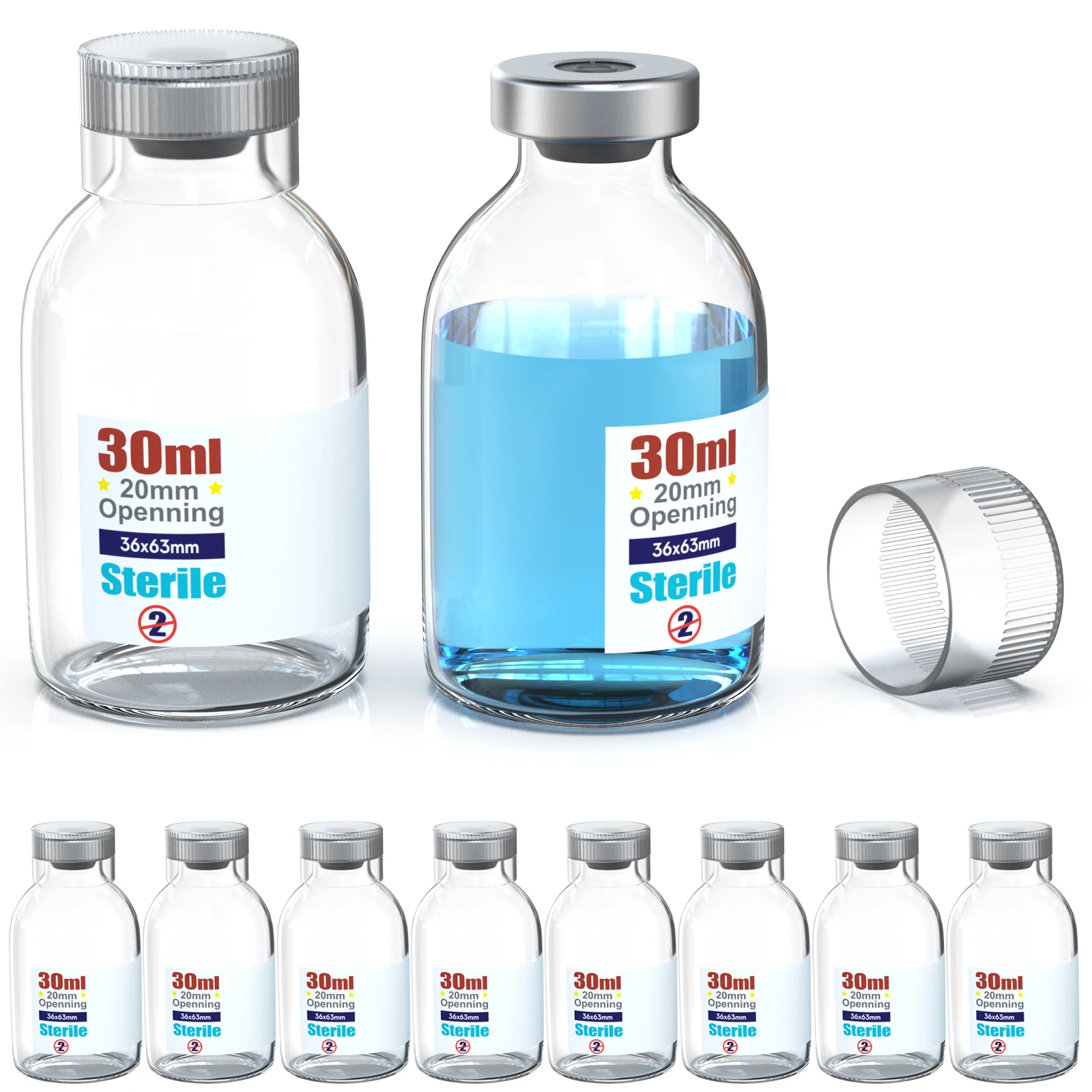Sterile Empty Vials With Reuse Cap And 13 /20 mm Self Healing Injection Port Buckle Glass Vials Sterile Package Clear sterile empty vials