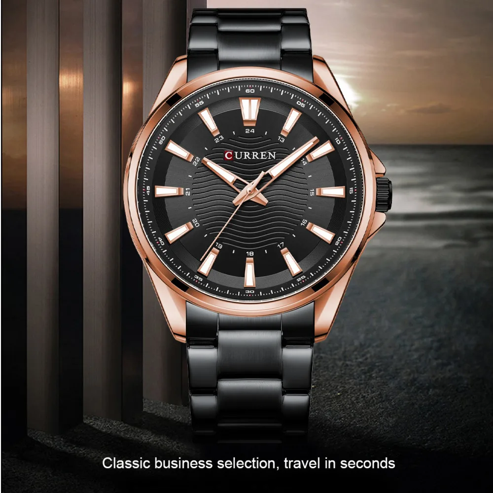 

Watch For Men Casual Business Minimalist Stainless Steel Strap Black Watch 44mm Dial Luminous Pointer Men Watch Reloj Hombre
