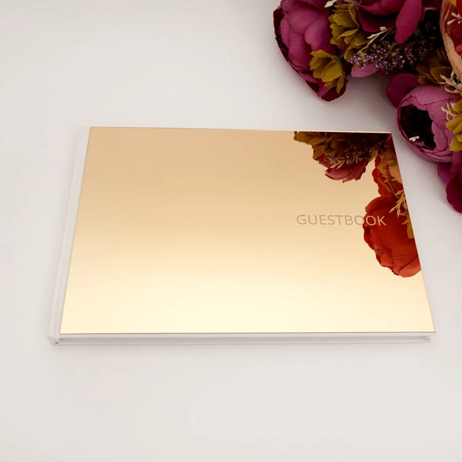 Acrylic Mirror Cover White Inner Sheets Wedding Guestbook Party Gift Horizontal 2 Style Minimalist Design Party Signature Book