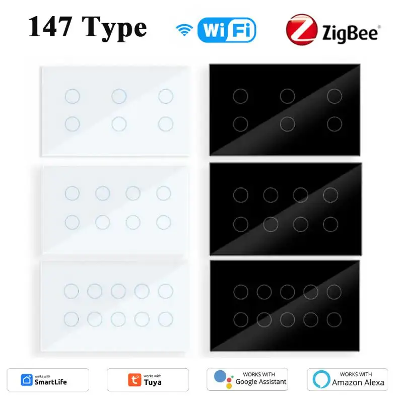 

Умный выключатель Tuya Zigbee/Wi-Fi, 147 дюйма, со стеклянной сенсорной панелью