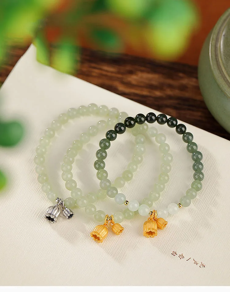 Blaue Jade, allmähliche Veränderung, Perlenarmband, Geschenk, Retro-Jade-Armband im nationalen Stil, S925-Sterlingsilber, vergoldet, Hotan-Jade – Detail 1