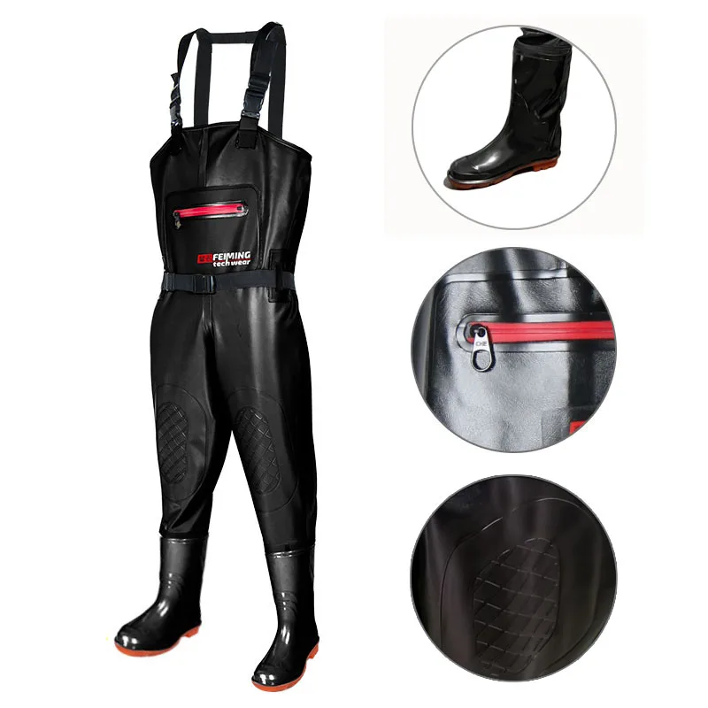 PVC Men Lure Waders Fishing Waders Overalls With Boots Waterproof Adult Women Light Weight Hunting Chest Pants Gear Black