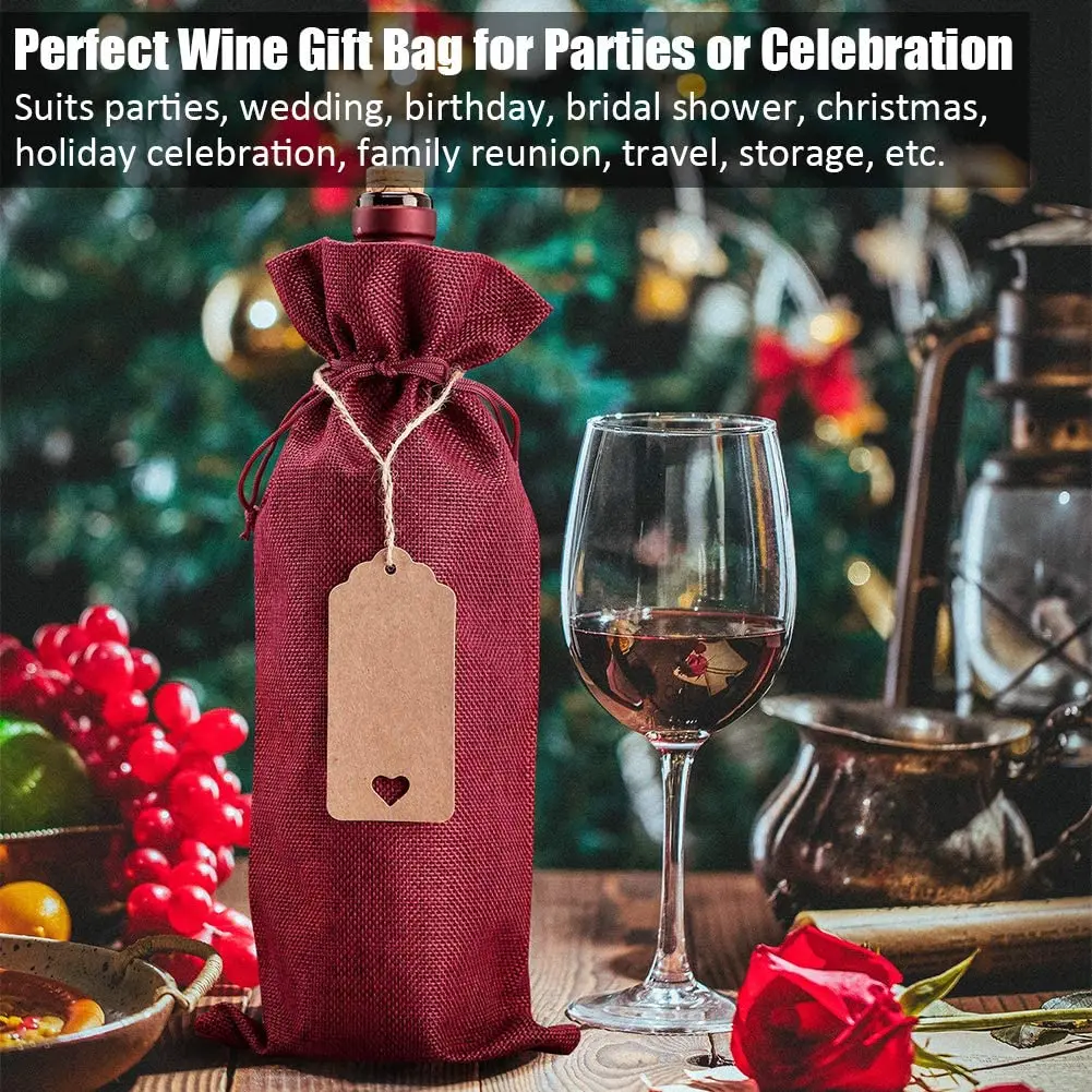 12Pcs Burlap Wine Bags Drawstring Wine Bottle Packaging Bags Reusable 2  Color Wine Bottle Bags For Christmas Wedding Birthday - AliExpress, image size:1001x1001