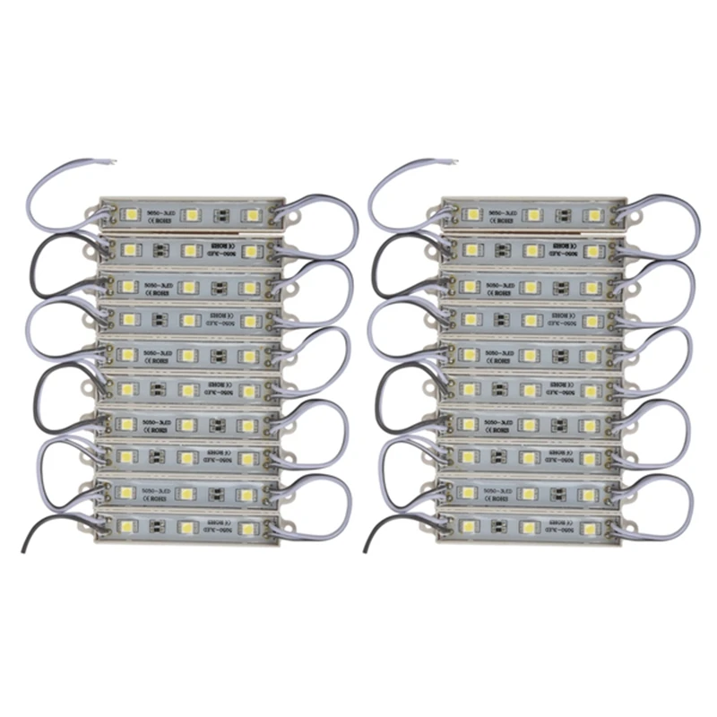 

2X10 шт. 5050 SMD 3 фотолампа, фотолампа, водонепроницаемая строка, постоянный ток 12 В, холодный белый свет