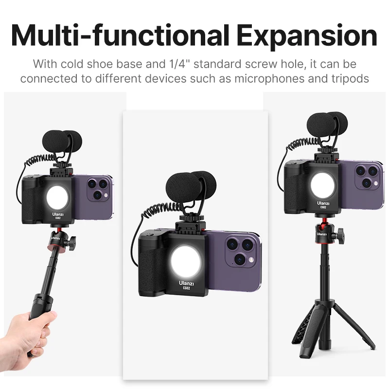Ulanzi CG-02 Handle Selfie Grip Fill Light Mobile Phone Anti-shake Selfie Booster Holder selfie stick,mobile phone holder,sports camera selfie stick,cell phone selfie stick,smartphone selfie stick,smartphone shooting holder,phone camera shutter grip