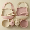 Color Kids Silicone Baby Feeding Set Adjustable Bib Cartoon Bear Shape Sucker Bowl Plate Portable Cup Utensils Tableware Sets 1