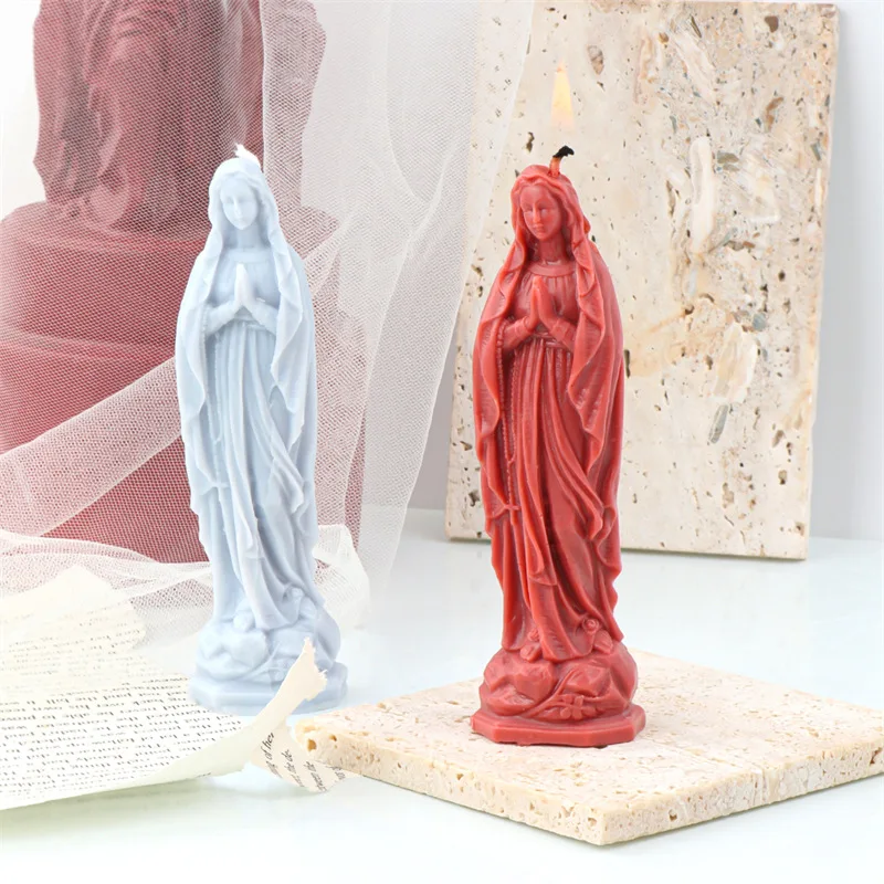 Virgin Mary of Prayer Silicone Candle Mold 3D Creative Figure Sculpture Resin Plaster Soap Making Tools Home Decorat