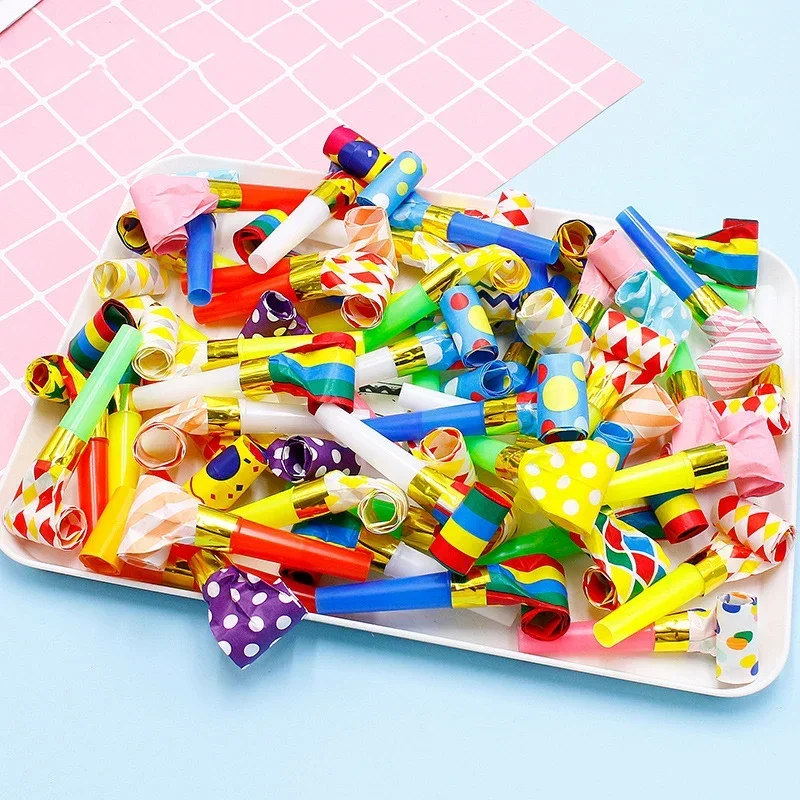Whistles toys 30pcs Colorful Whistles Toy Funny Toy Children Blowing Dragon Whistle Blow Roll Toys Party Favor Games Birthday Gifts Kids Gift
