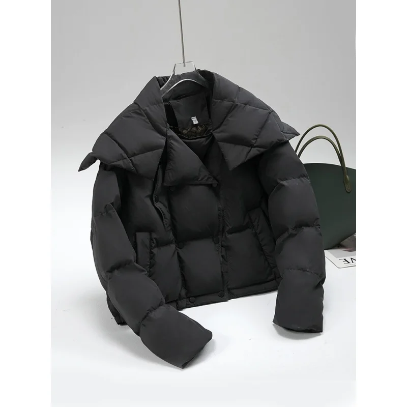 

Down Jacket Women's 2023 New Small Short Large Lapel Double Row Fashion Buckle Fashion Slim Fit