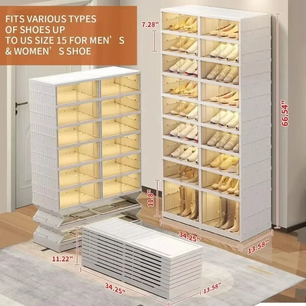 Collapsible Shoe Rack Storage Box Easy To Assemble Collapsible Shoe Box for Closet Hallway Portable White Plastic Shoe Cabinet 6