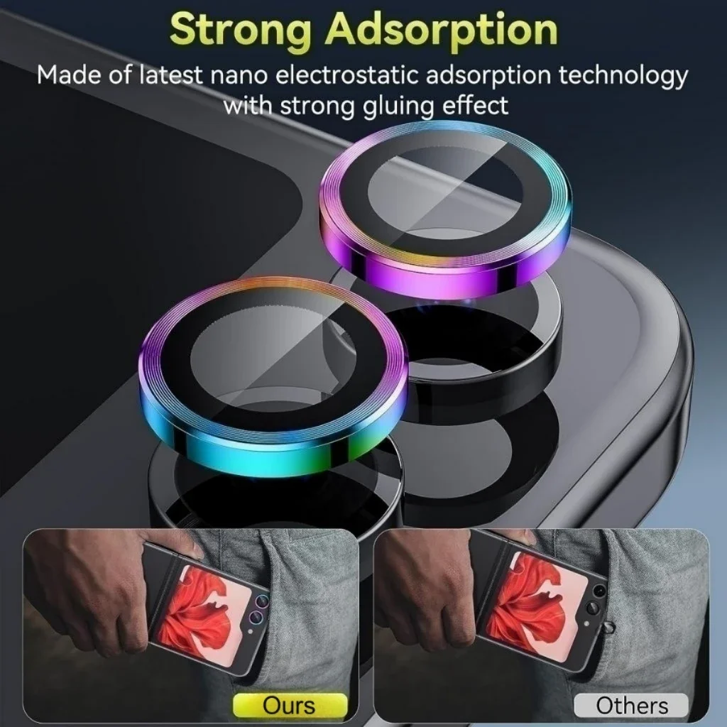 Premium Metal Camera Lens Protector with 9H Tempered Glass - Anti-Scratch Shield