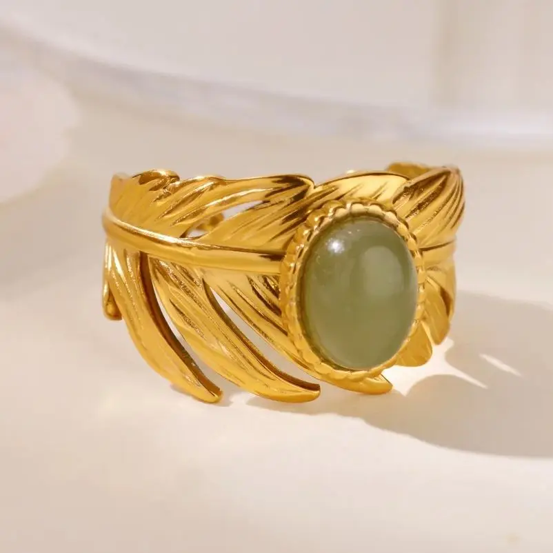 Leaf Ring For Women Gold Stainless Steel Adjustable Geometric Ring