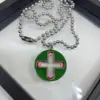 New Trendy Brand Cross Round Brand Dripping Oil Pendant Necklace Hip Hop Niche Design Personality Net Red Same Necklace 2