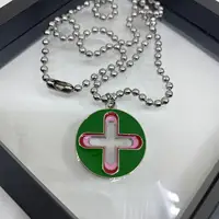 New Trendy Brand Cross Round Brand Dripping Oil Pendant Necklace Hip Hop Niche Design Personality Net Red Same Necklace 2
