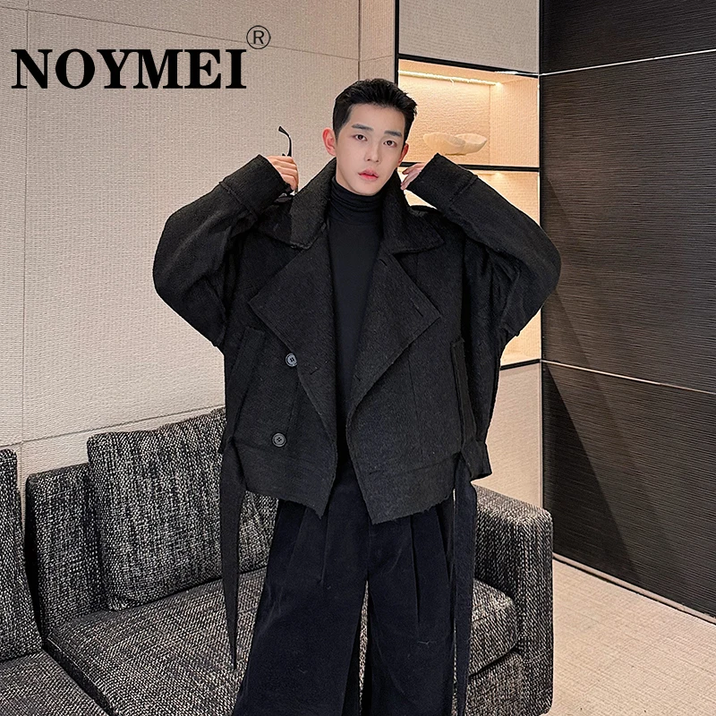 

NOYMEI Thickened Short Stand Collar Woolen Coat Motorcycle Jacket Cotton Coat Irregularity Design 2024 Winter Korean WA3534