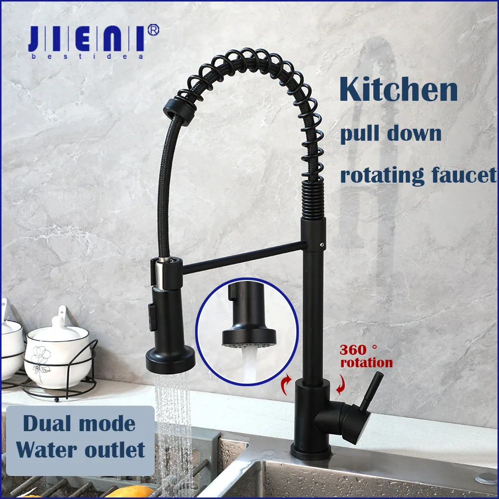 JIENI Kitchen Faucet Spring Design Deck Mounted Pull Down With 360° Swivel Stream And Rainfall Hot Cold Water Sink Mixer Taps