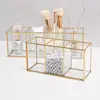 Transparent Glass Makeup Brush Storage Box Gold Cosmetics Container Ring Pencil Lipstick Holder Make Up Brushes Organizer 1