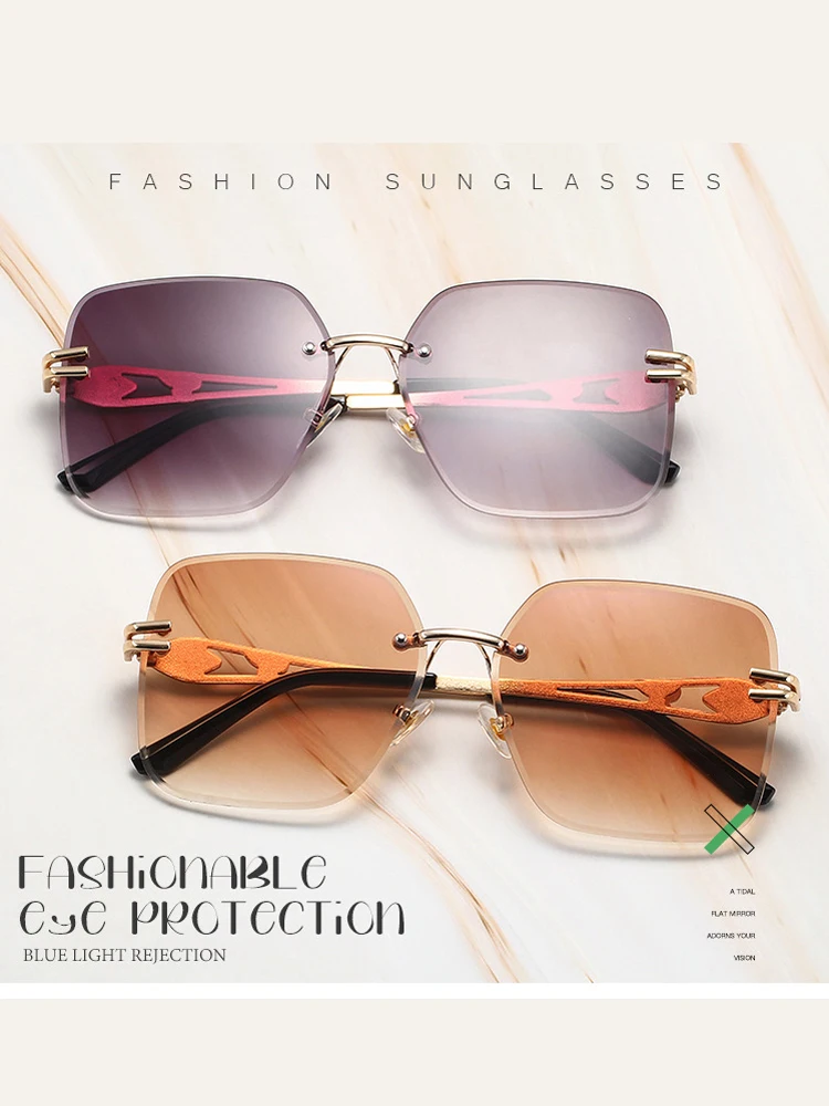 

Luxury Square Sunglasses Women Ladies Designer Metal Frame Summer Gradient Rimless Ladies Glasses Men Oculos De Sol Wholesale