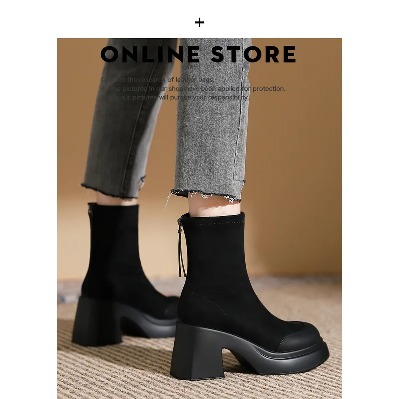 Bottes courtes Martin à talons hauts de 8CM et semelle épaisse pour femmes, bottes fines et élastiques, nouvelle collection 2024_voghion.com