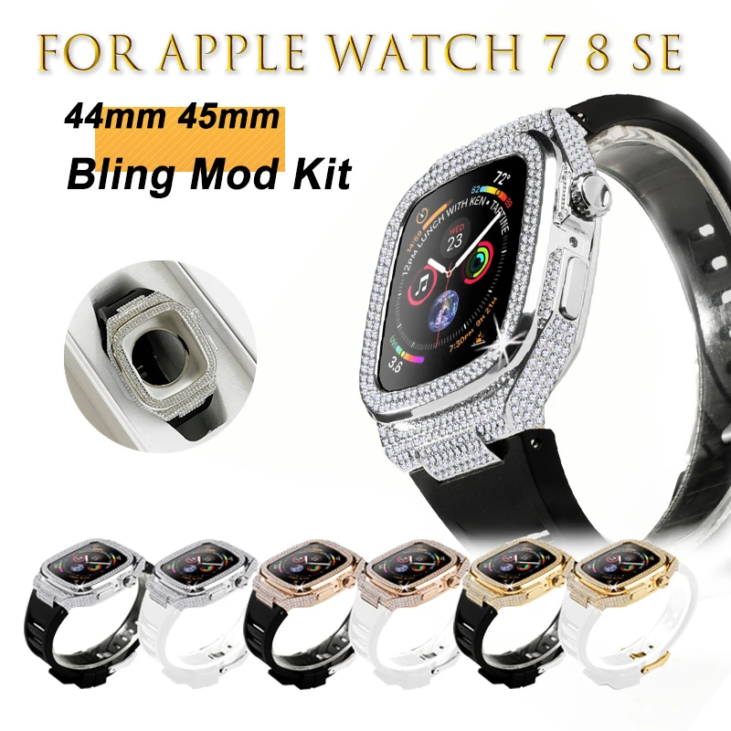 Bling Silver Case Set for Apple Watch Series 7 8 Se Metal Bezel Kit